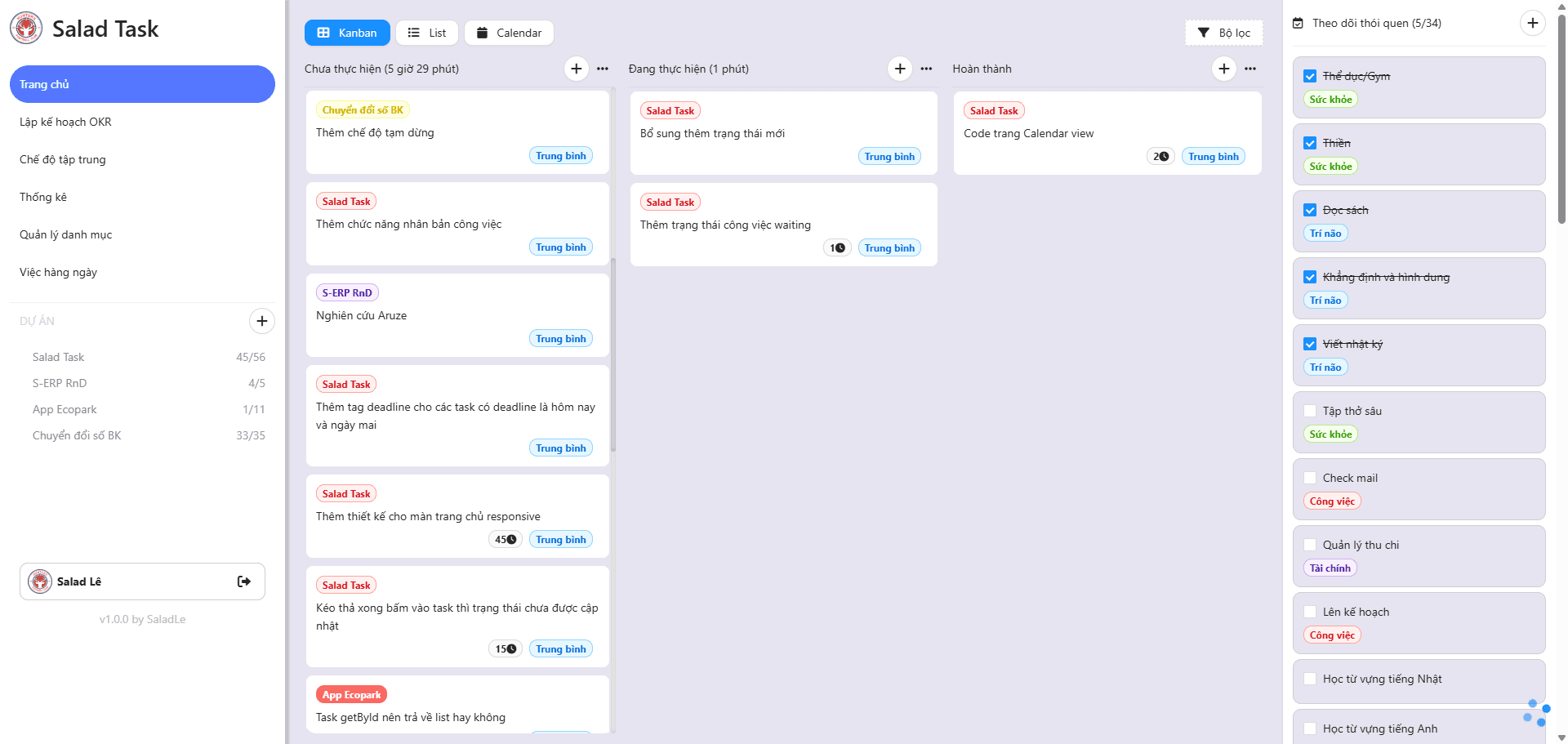 Salad Task - Quản lý công việc tập trung với Pomodoro